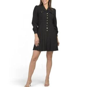 Nanette Lepore Black Remy Long Sleeve Collared Pleated Mini Dress NEW!
